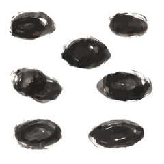 筆で描いた楕円形の墨テクスチャセット 水墨画風の和風背景素材