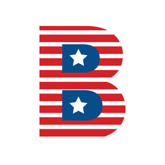 American Flag Inspired Letter B Vector with Horizontal White Stripes and Blue Stars