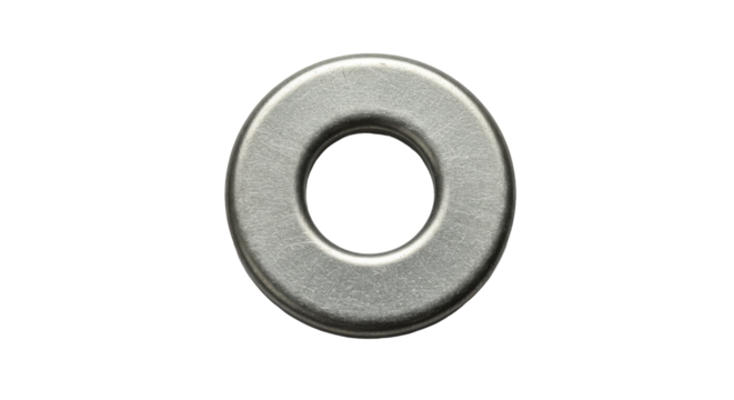 Close-up of a metallic washer on a plain background, isolated on white background