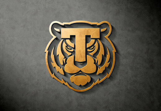 3D Gold Logo Mockup On Concrete Texture