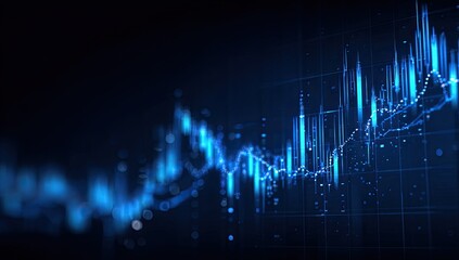 Abstract financial chart with glowing blue lines and data points on a dark background
