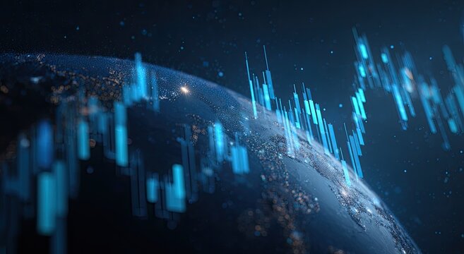 Global financial data overlaid on Earth - Powered by Adobe
