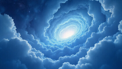 background of rolling clouds like a tunnel towards the light