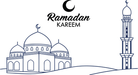 Fototapeta premium Elegant Ramadan Kareem mosque and crescent moon design, celebrating Islamic faith and tradition beautifully.