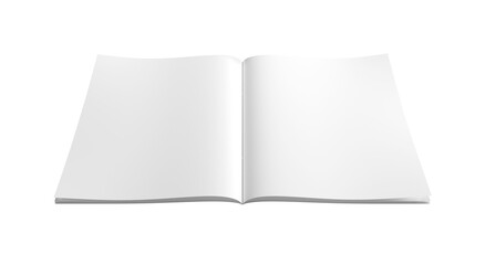 Open magazine isolated on transparent background. Cut out blank brochure mockup 3D rendering