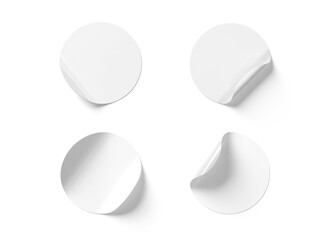 Round stickers isolated on transparent background. Mockup of blank label. 3d rendering