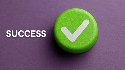 Green checkmark button with 'SUCCESS' on purple background