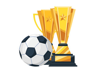 Golden trophies with a soccer ball symbolizing victory and achievement in the world of football tournaments and championship success © SHOHRAB HOSSAIN