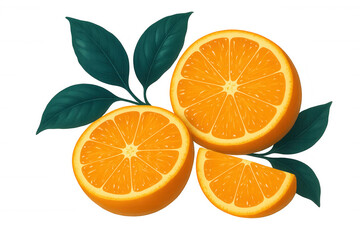 Ripe orange slices with green leaves, isolated on a transparent background, showcasing freshness and vitamin c