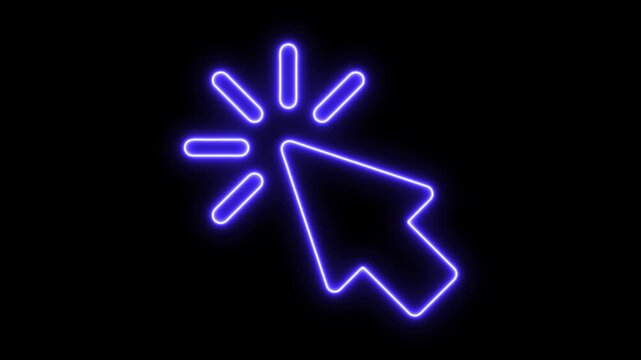 Neon Click cursor icon. isolated finger pointer on white background. Website Hand clicking icon. Click here computer mouse pointer. For Websites, Social media and digital uses. 