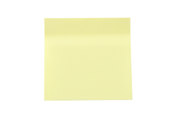 A blank yellow sticky note, ideal for reminders and notes, isolated on white background