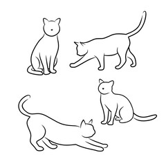 Minimalist Cat Line Art Illustration – Sitting, Walking, and Stretching Cats Outline Drawing