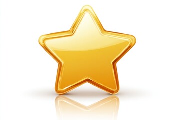 Fototapeta premium Glistening golden star with rounded edges casting a subtle shadow on a white surface, conveying achievement or recognition