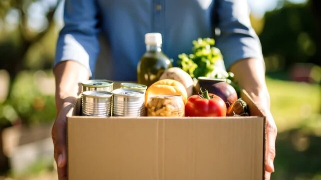 Hands holding food donation box