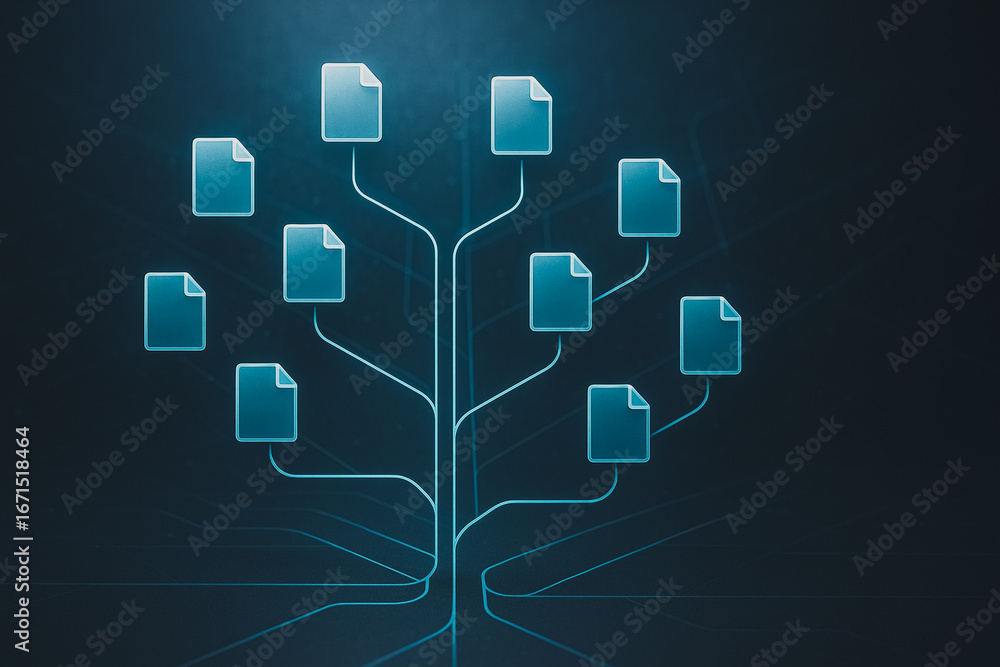 Poster data tree: illustrating the interconnectedness of information with an abstract tree concept, perfect