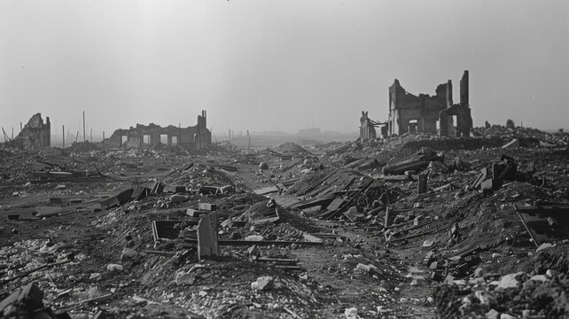 Fototapeta Devastating aftermath of war depicting destruction and ruins