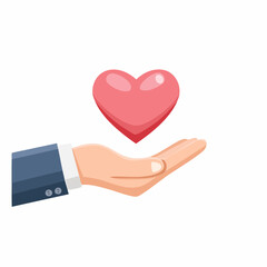 Hand gently holding a floating red heart symbolizing love and care