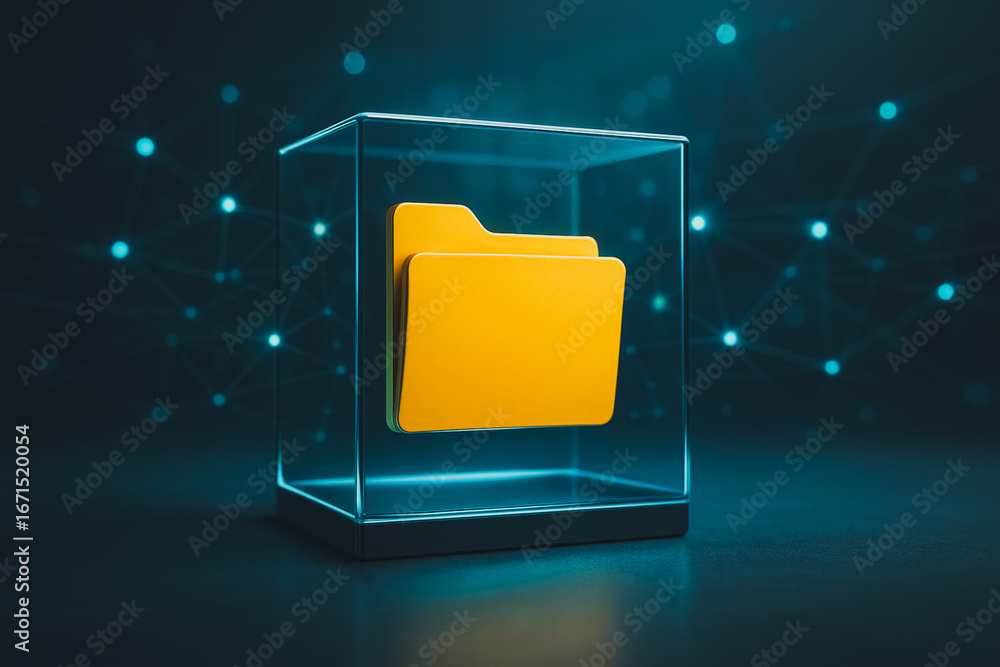 Aufkleber digital folder and database security: an illuminating image of a digital file folder. the secure env