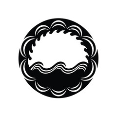 Abstract Black and White Ocean Wave Circle Frame Design Element