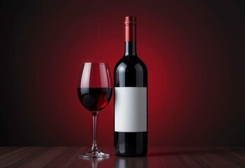 A wine glass and bottle displayed elegantly on a wooden surface