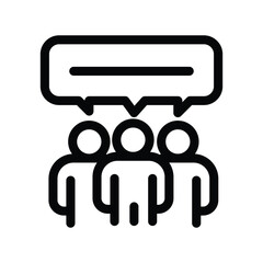 Three outlinestyle figures with a shared speech bubble above them. Editable stroke