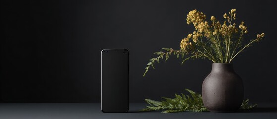 Modern Smartphone with Minimalist Floral Arrangement