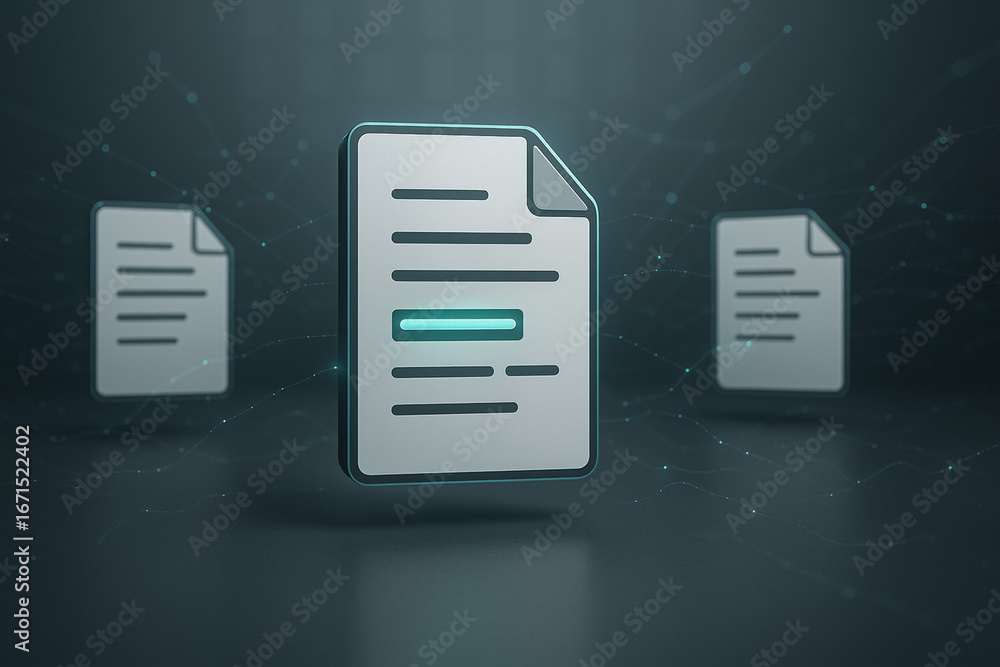 Poster digital document collaboration: a clean, stylized depiction of three documents, symbolizing the core