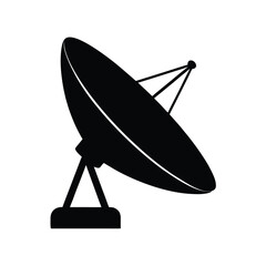 Satellite Dish Icon: Black Silhouette Vector Graphic for Communication Technology