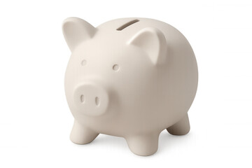 White piggy bank standing on transparent background, representing saving and investment concept