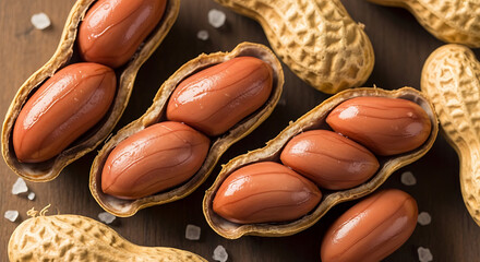 Close up photo of boiled peanuts opened to reveal the contents
