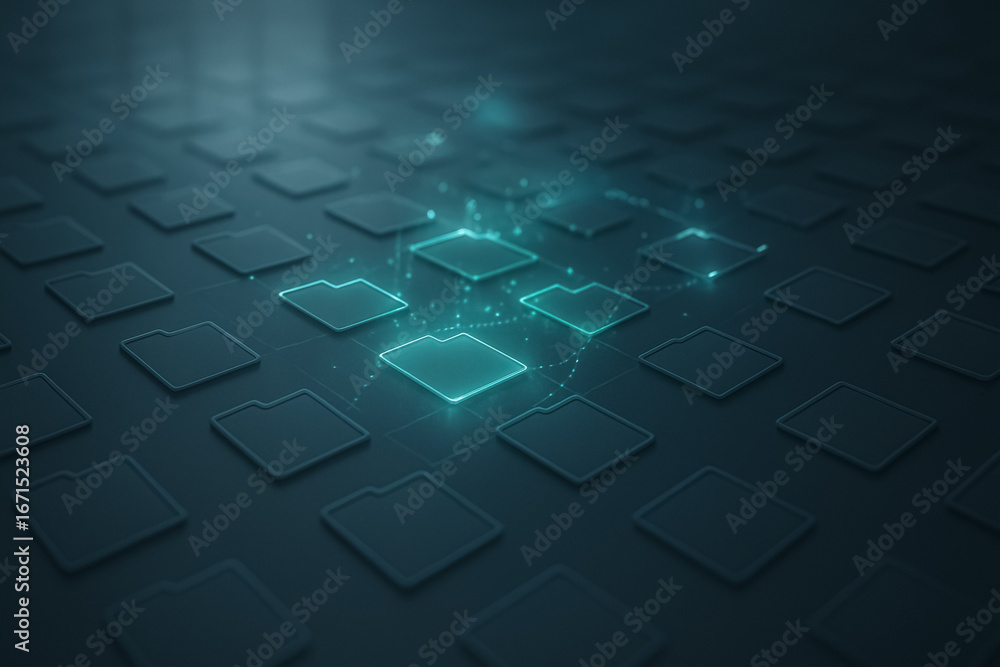 Poster digital data realm: explore the intricate connections within the digital landscape, where glowing fi