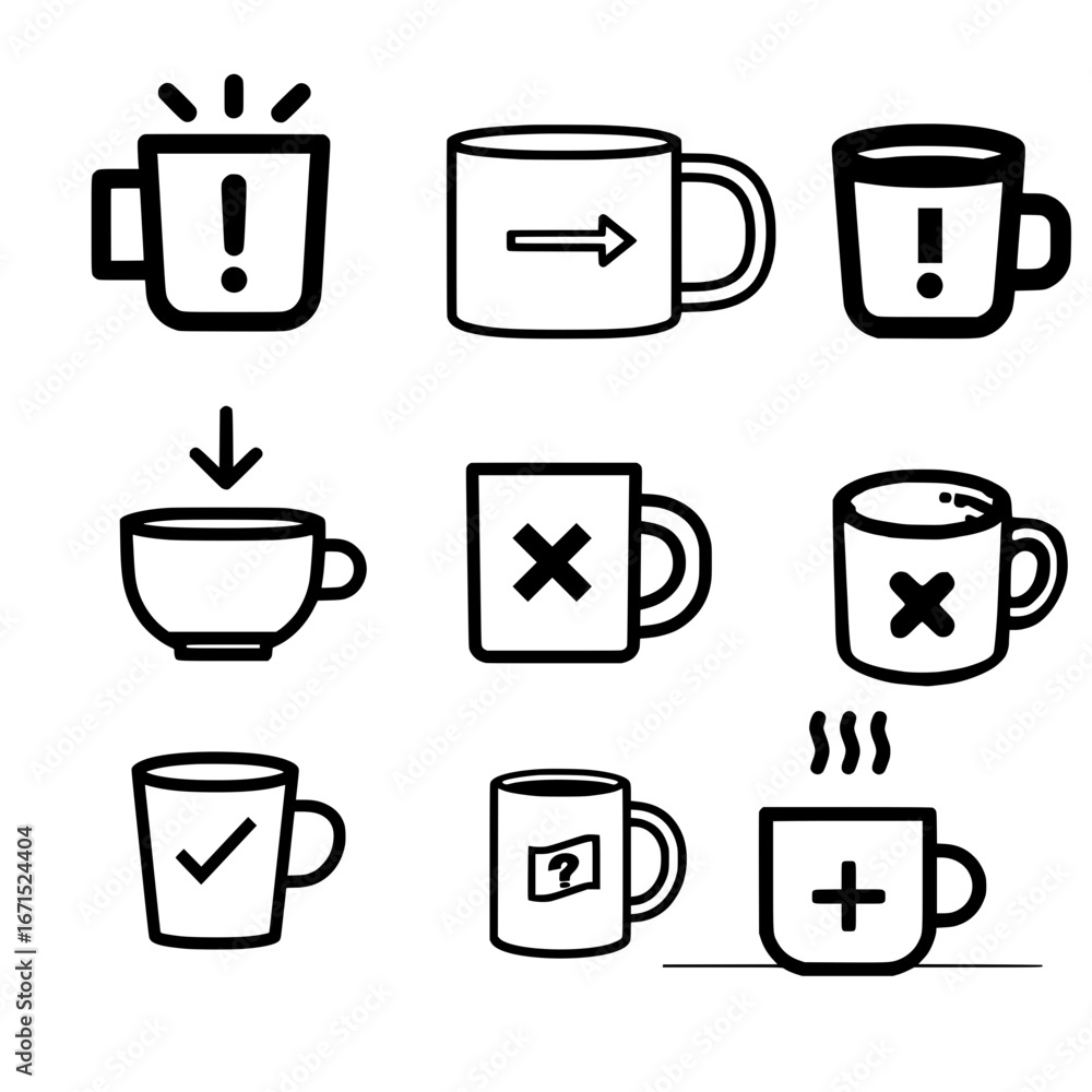 Poster mug icon vector featuring common signs like question mark exclamation plus arrow and check