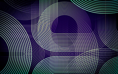 Abstract futuristic dark purple and turquoise background with interwoven rounded lines creating a dynamic digital cyberspace pattern