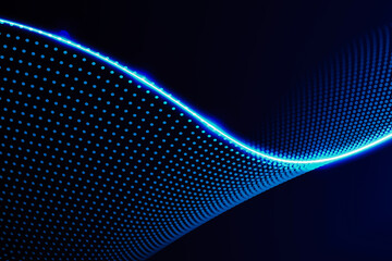 Futuristic digital background with a smooth wave of glowing blue dots, creating a sense of dynamic flow and abstract technology
