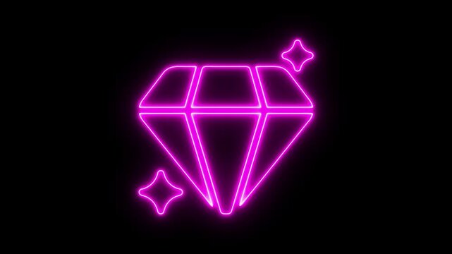 Glowing neon line Diamond icon animation. A neon diamond pulsating and shifting in a mesmerizing geometric rhythm.  value and luxury. Diamond icon. Jewelry symbol. Gem stone.
