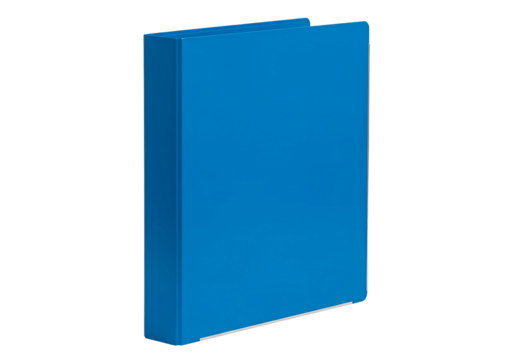 A vibrant, solid blue binder is displayed against a plain black backdrop, showcasing its rectangular form and smooth surface. - Powered by Adobe