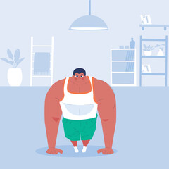 Man doing push-ups exercise in a room