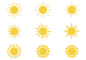 Sun Icon Vector Set – Minimalist Sunshine and Weather Symbols Collection