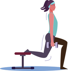 Woman Performing Dumbbell Step-Up Exercise