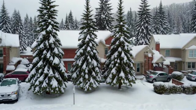 View of the Snow Queen residential area A quiet winter day in the town of Snow Queen