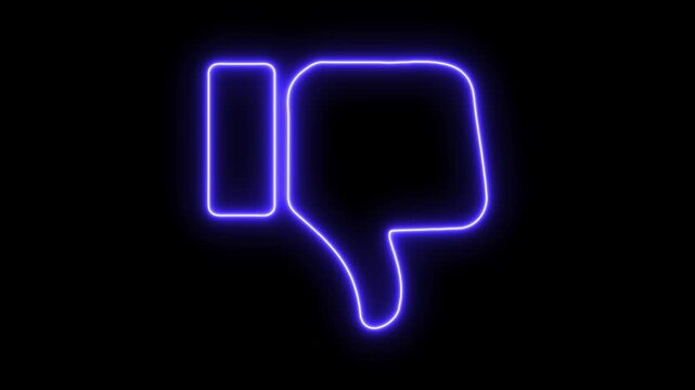Glowing neon line hand dislike icon and down like video animation. Social media feedback icon. Animated neon thumb down sign icon animation. neon social media dislike button symbol.