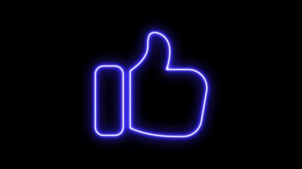 Glowing neon line Hand thumb up icon.  Social media like increasing, neon line like Button animation. Glowing neon thumb up like icon video on black background. animated like button. - Powered by Adobe