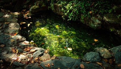 A small, mossy pool nestled in rocks