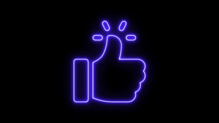 Glowing neon line Hand thumb up icon isolated on black background, presentation, like button icon animated. Social media like increasing - Powered by Adobe
