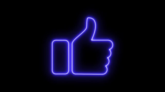 Glowing neon line Hand thumb up icon isolated Neon Outline Like Icon . Social media like increasing animated like button. very positive internet icon