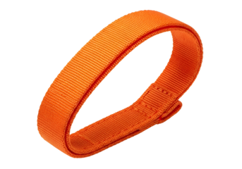 A vibrant orange fabric strap with a subtle texture, displayed against a dark background.