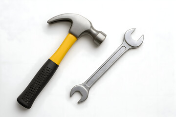 Silver wrench yellow hammer tool metal image