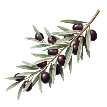 Fresh Black Olive Branch White Background