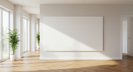 Fototapeta premium Bright Modern Hallway Interior Design with Large Blank Canvas
