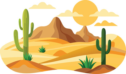 Desert with cactus and sand dunes